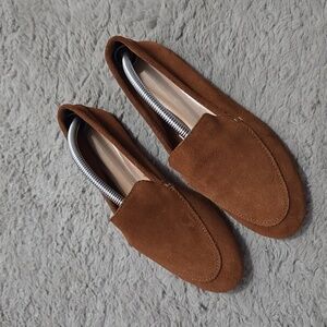 Tan genuine suede leather loafers